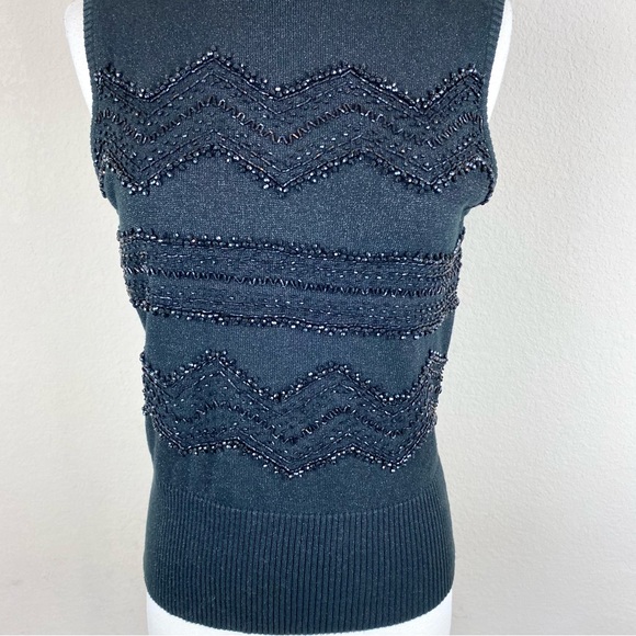 Lillie Rubin Black Turtleneck Beaded Sleeveless Sweater/Top - Picture 2 of 9